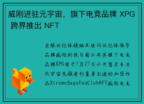 威刚进驻元宇宙，旗下电竞品牌 XPG 跨界推出 NFT